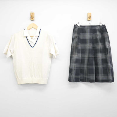 【中古】静岡県 清水南高等学校中等部 女子制服 3点 (ニットベスト・シャツ・スカート) sf051121