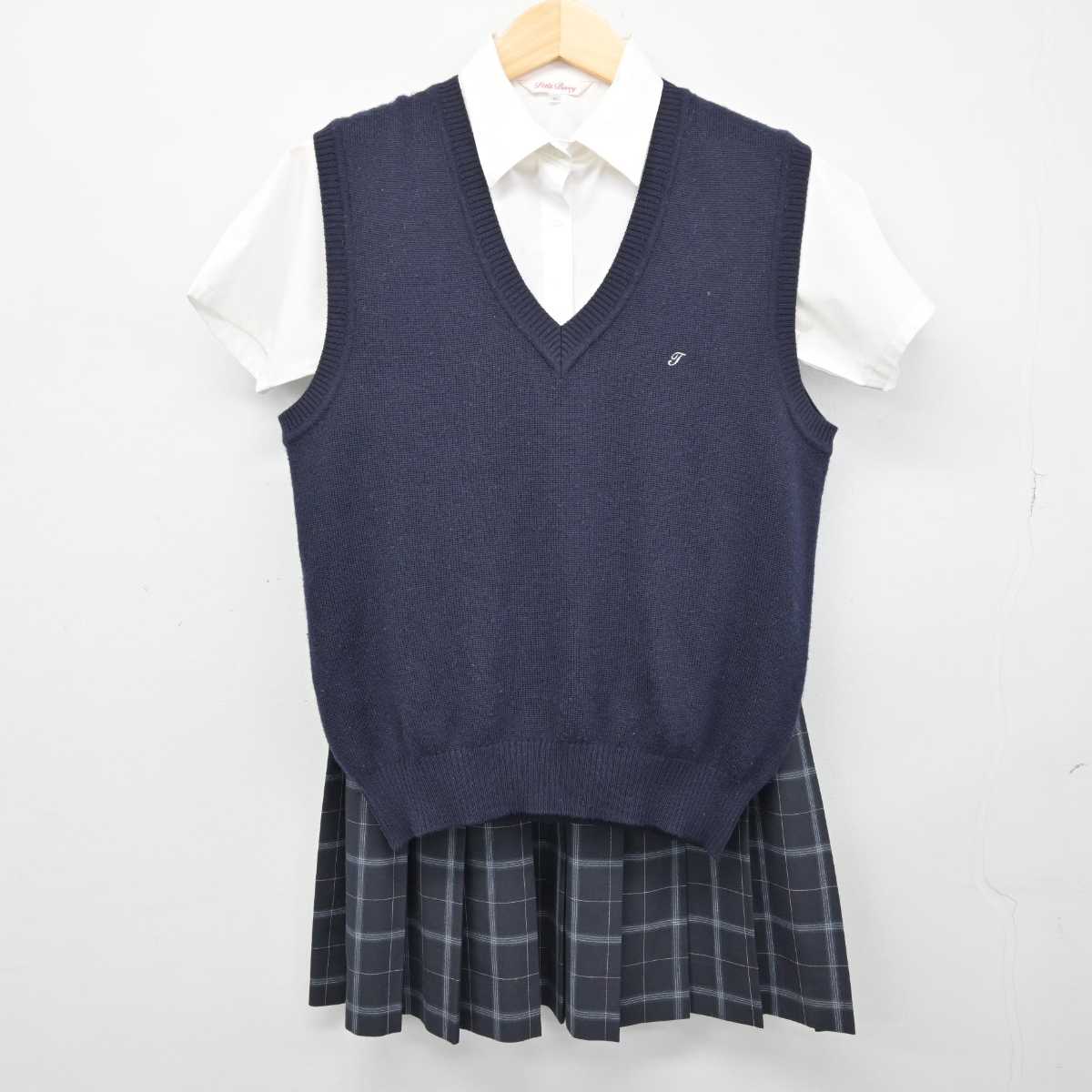 【中古】神奈川県 鶴見大学附属高等学校 女子制服 3点 (ニットベスト・シャツ・スカート) sf051247