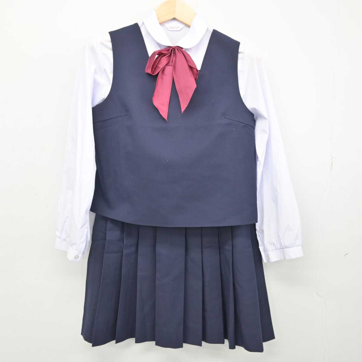 【中古】岡山県 御津中学校 女子制服 4点 (ベスト・シャツ・スカート) sf051462