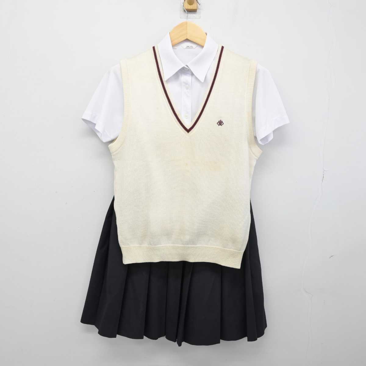 【中古】新潟県 新潟高等学校 女子制服 3点 (ニットベスト・シャツ・スカート) sf051558