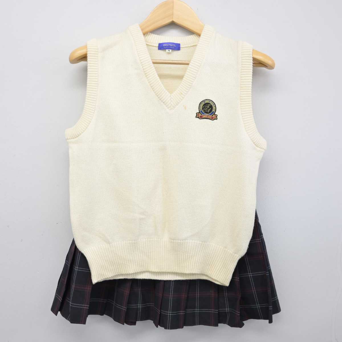 【中古】千葉県 船橋旭高等学校 女子制服 2点 (ニットベスト・スカート) sf052349