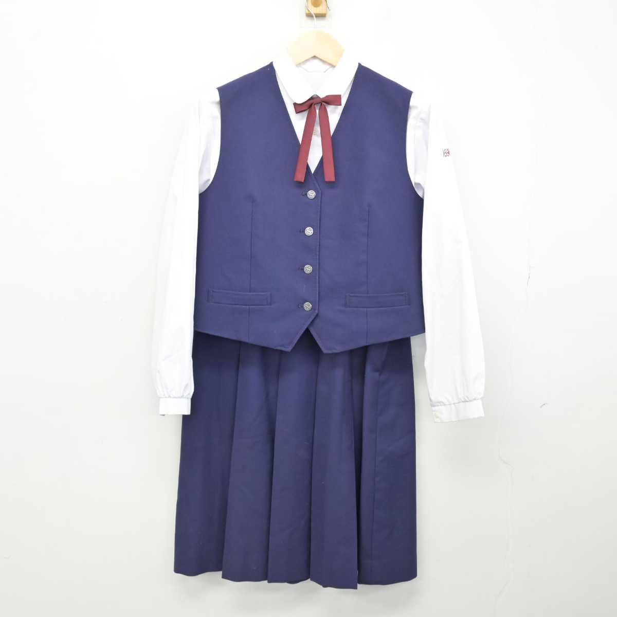 【中古】愛知県 瀬戸高等学校 女子制服 5点 (ブレザー・ベスト・シャツ・スカート) sf052436