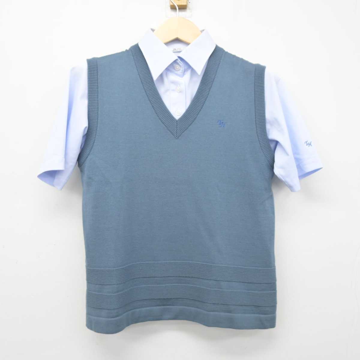 【中古】北海道 札幌手稲高等学校 女子制服 2点 (ニットベスト・シャツ) sf052749