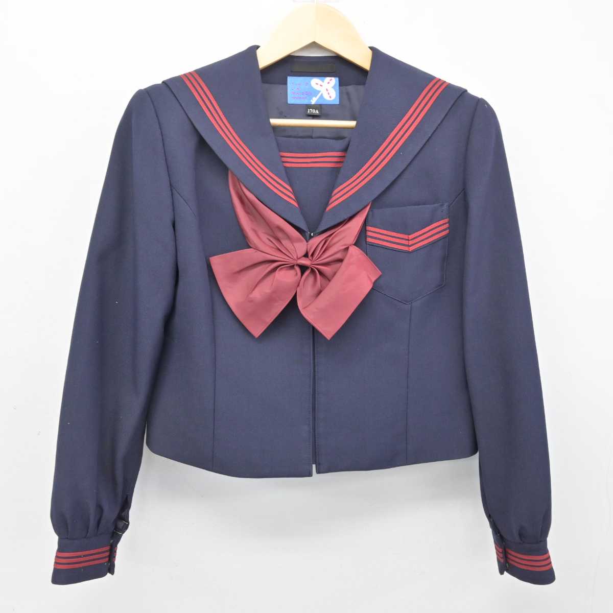 【中古】鹿児島県 加世田中学校 女子制服 3点 (セーラー服・ジャンパースカート) sf052873