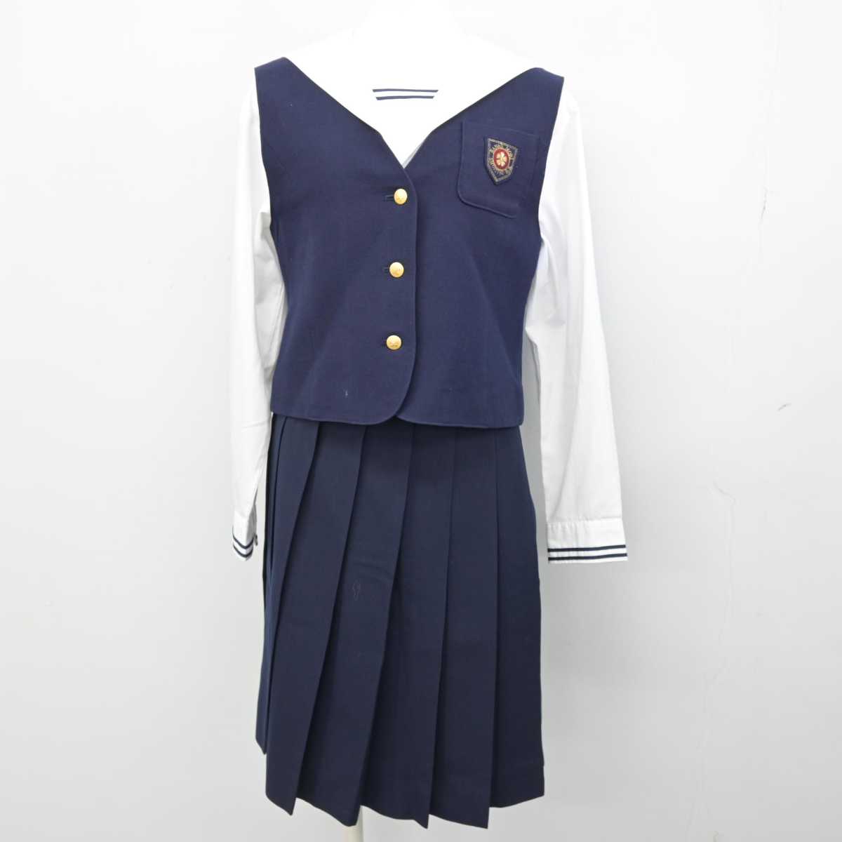 【中古】岡山県 就実高等学校 女子制服 4点 (ブレザー・ベスト・セーラー服・スカート) sf052890