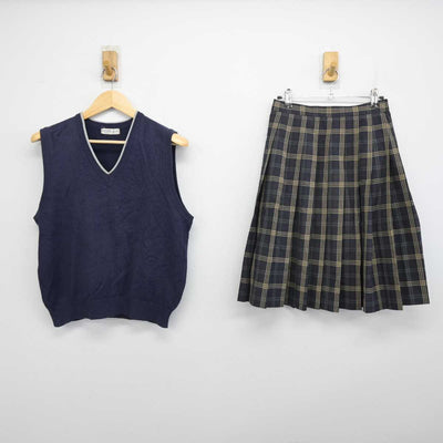 【中古】滋賀県 滋賀学園中学・高等学校 女子制服 2点 (ニットベスト・スカート) sf053007