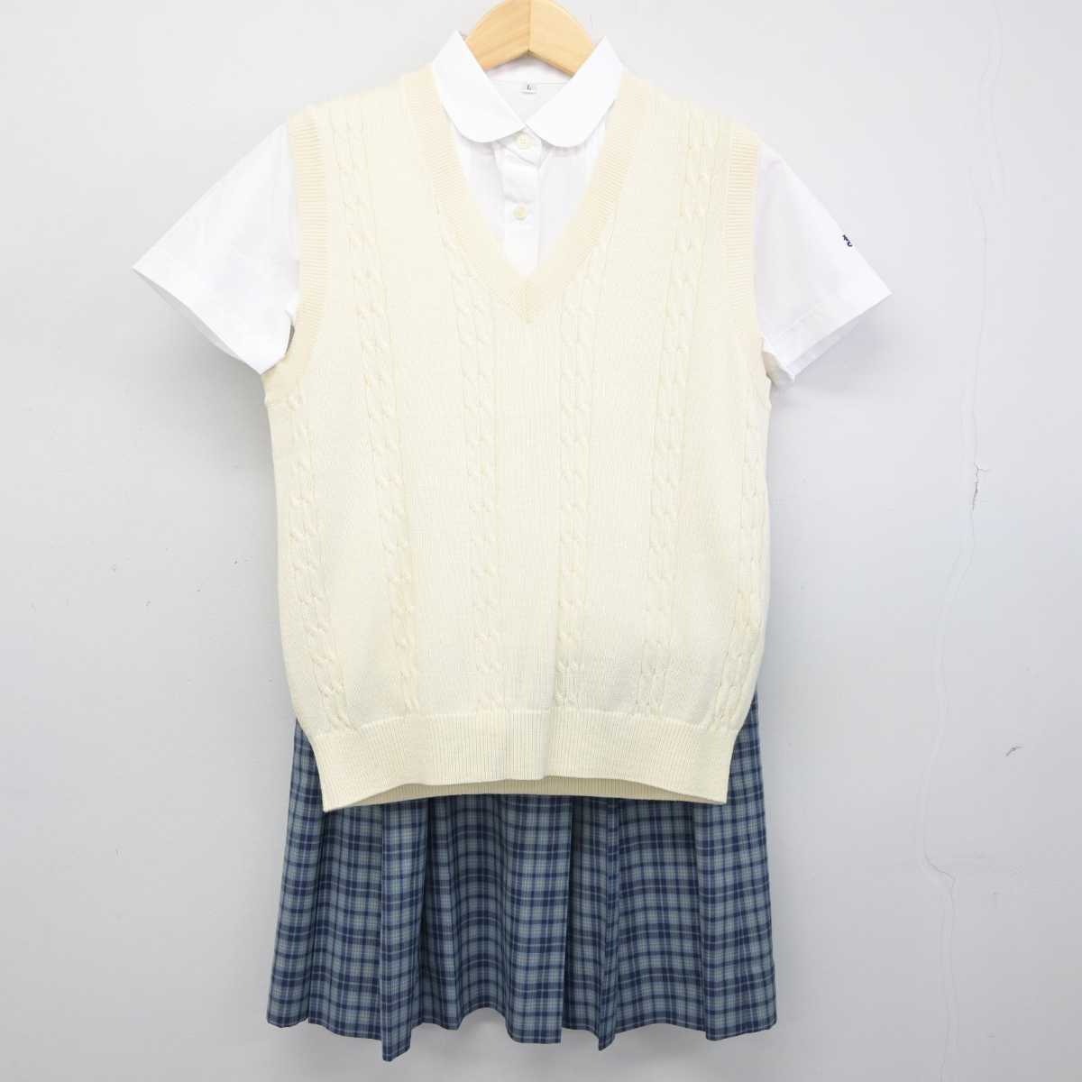 【中古】東京都 玉川聖学院中等部・高等部 女子制服 3点 (ニットベスト・シャツ・スカート) sf053055