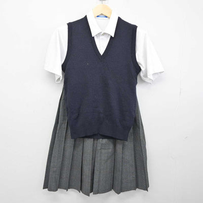 【中古】福岡県 北九州市内中学校標準服 女子制服 3点 (ニットベスト・シャツ・スカート) sf053136