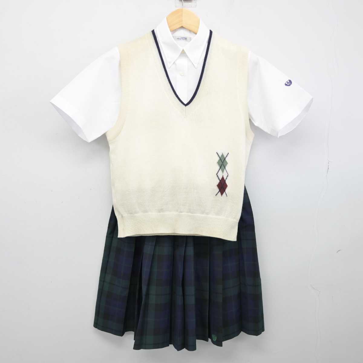 【中古】愛知県 愛知みずほ大学瑞穂高等学校 女子制服 3点 (ニットベスト・シャツ・スカート) sf053147