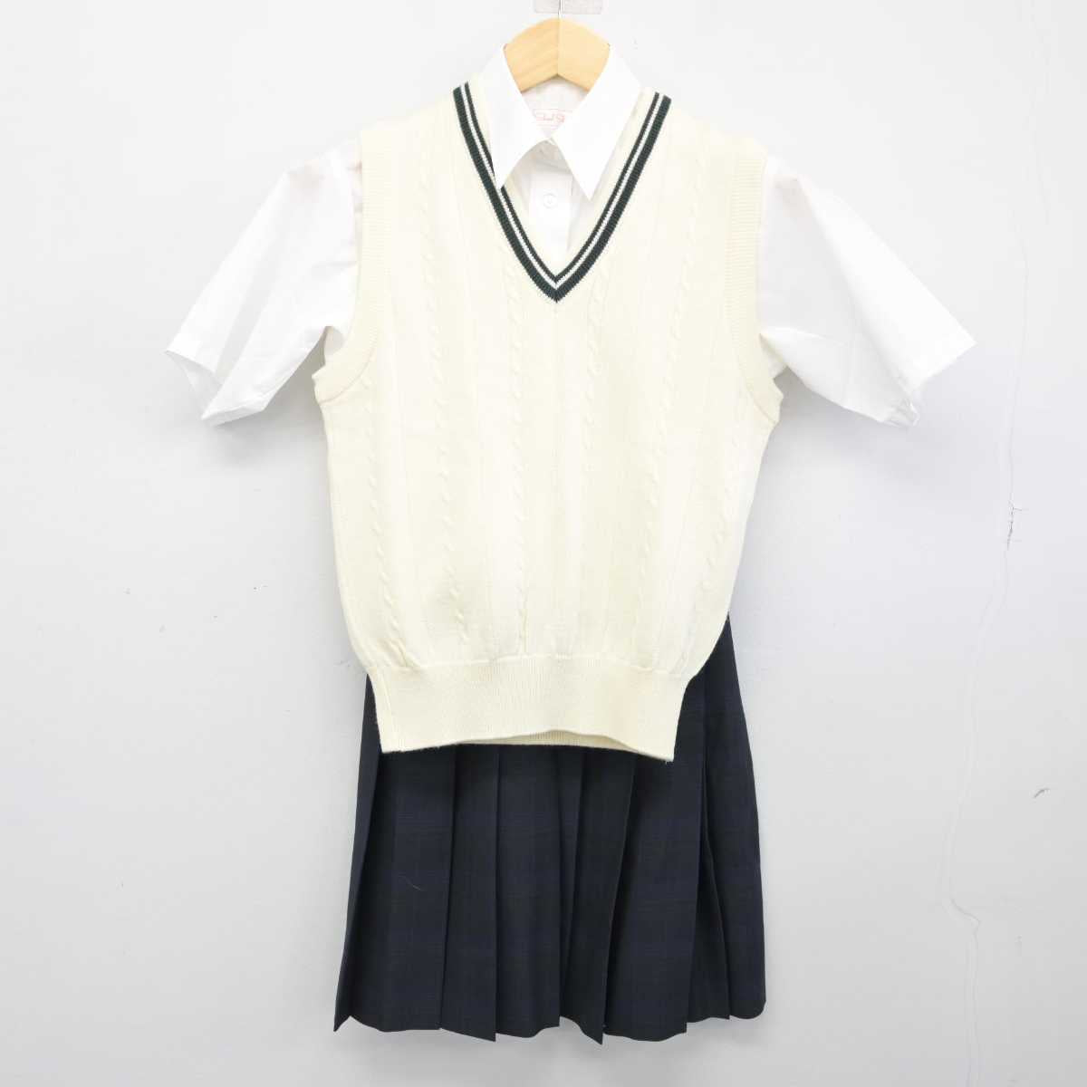 【中古】 星槎国際高等学校 女子制服 3点 (ニットベスト・シャツ・スカート) sf053151