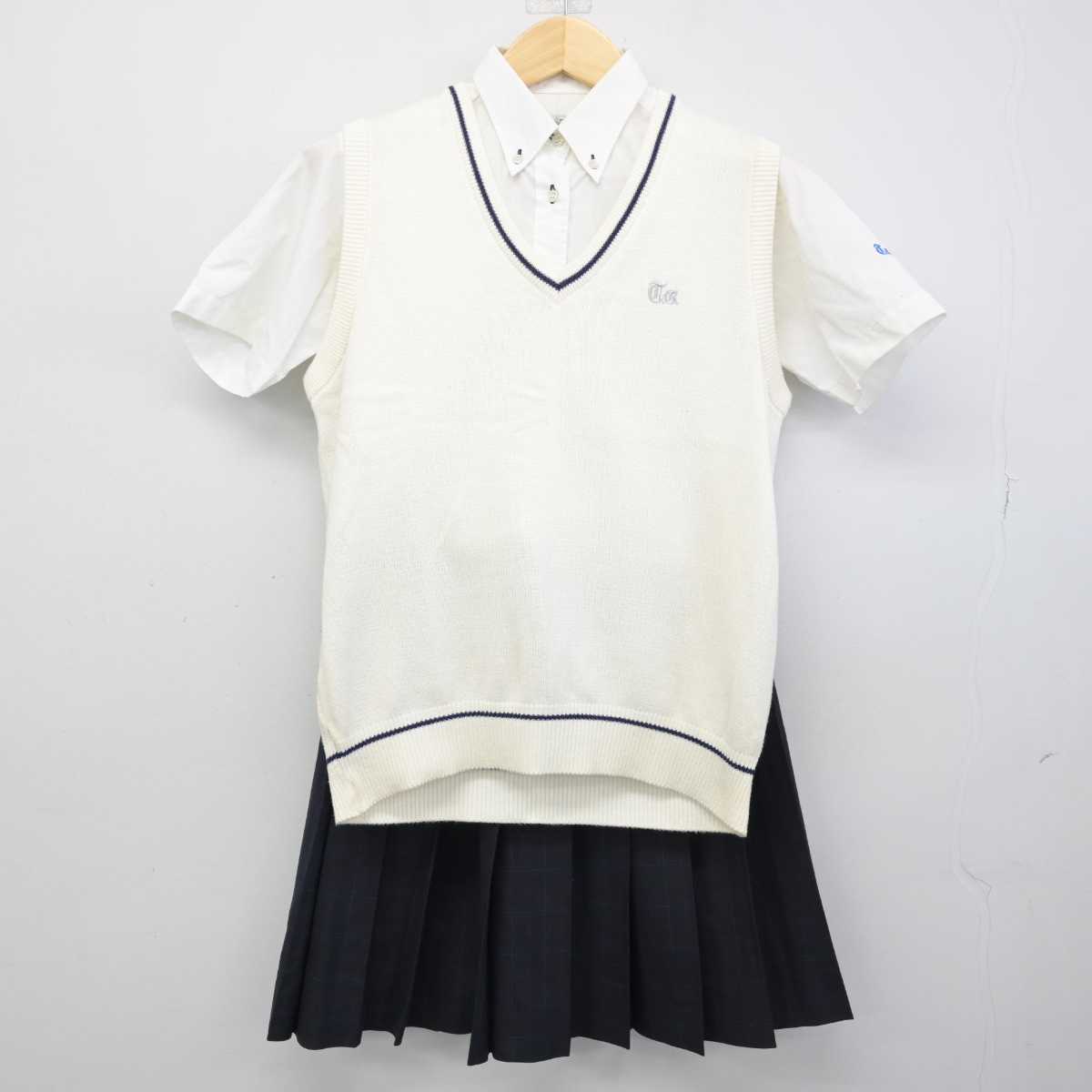 【中古】東京都 東亜学園高等学校 女子制服 3点 (ニットベスト・シャツ・スカート) sf053206