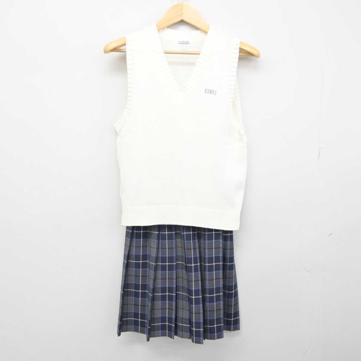 【中古】香川県 英明高等学校 女子制服 2点 (ニットベスト・スカート) sf053288