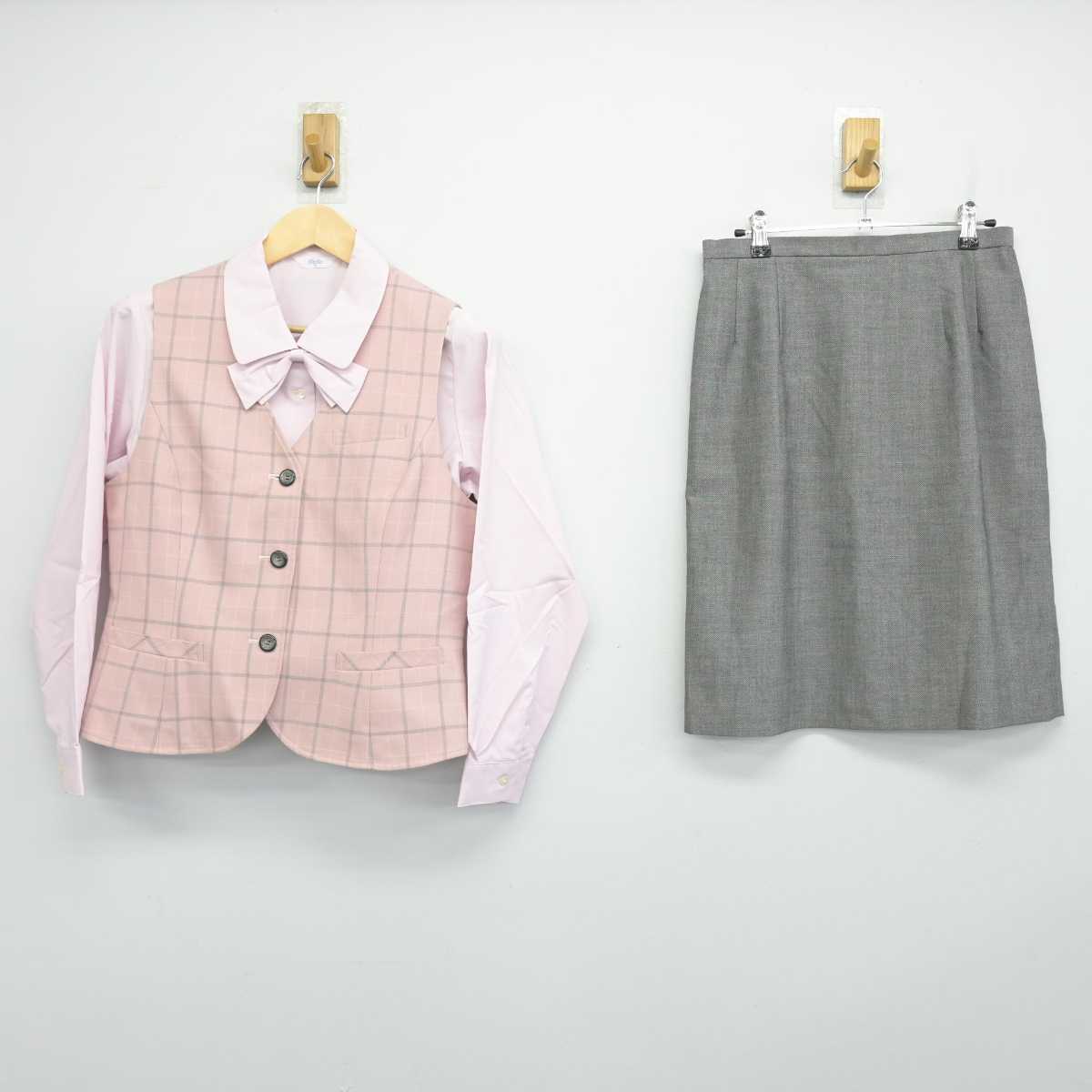 【中古】 事務服 女子制服 3点 (ベスト・シャツ・スカート) sf053476