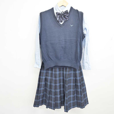 【中古】福岡県 福岡講倫館高等学校 女子制服 4点 (ニットベスト・シャツ・スカート) sf053851