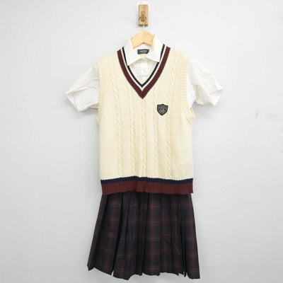 【中古】岡山県 岡山理科大学附属高等学校 女子制服 3点 (ニットベスト・シャツ・スカート) sf053857