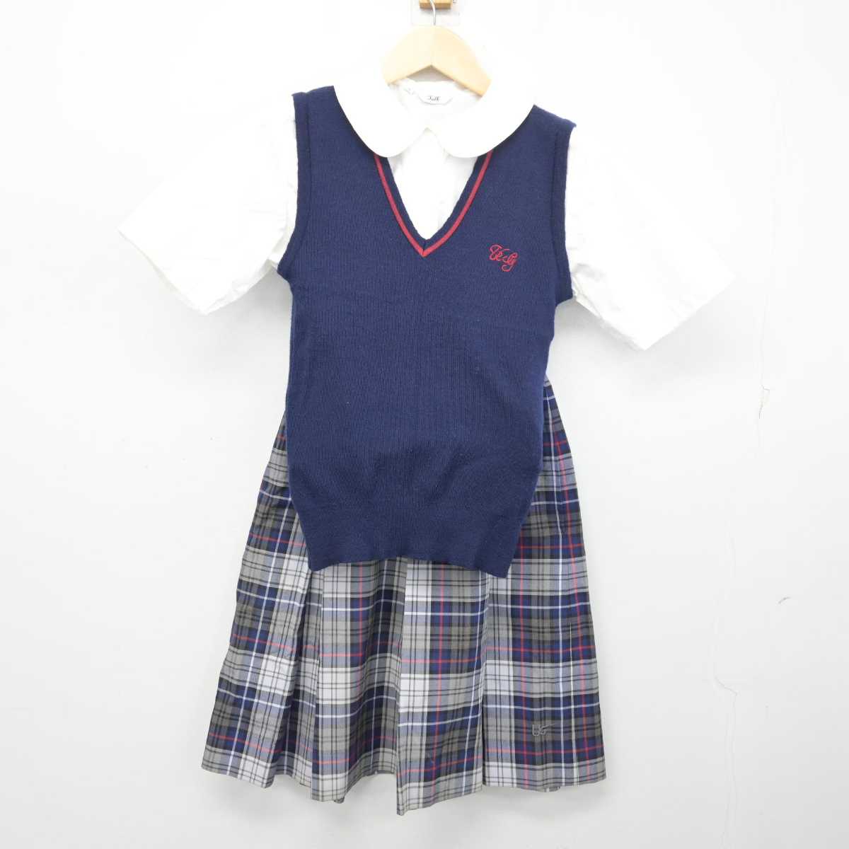 【中古】埼玉県 浦和学院高等学校 女子制服 3点 (ニットベスト・シャツ・スカート) sf053939