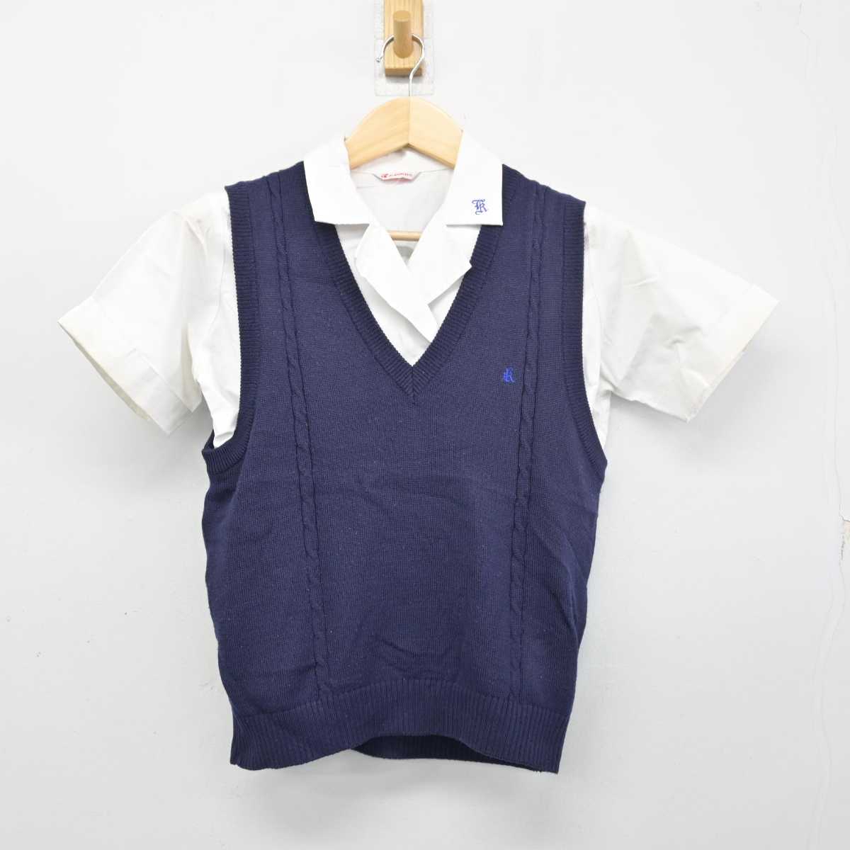 【中古】福岡県 北九州高等学校 女子制服 2点 (シャツ・ニットベスト) sf054074