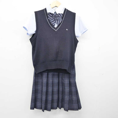 【中古】神奈川県 中央大学附属横浜中学校・高等学校 女子制服 4点 (ニットベスト・シャツ・スカート) sf054107