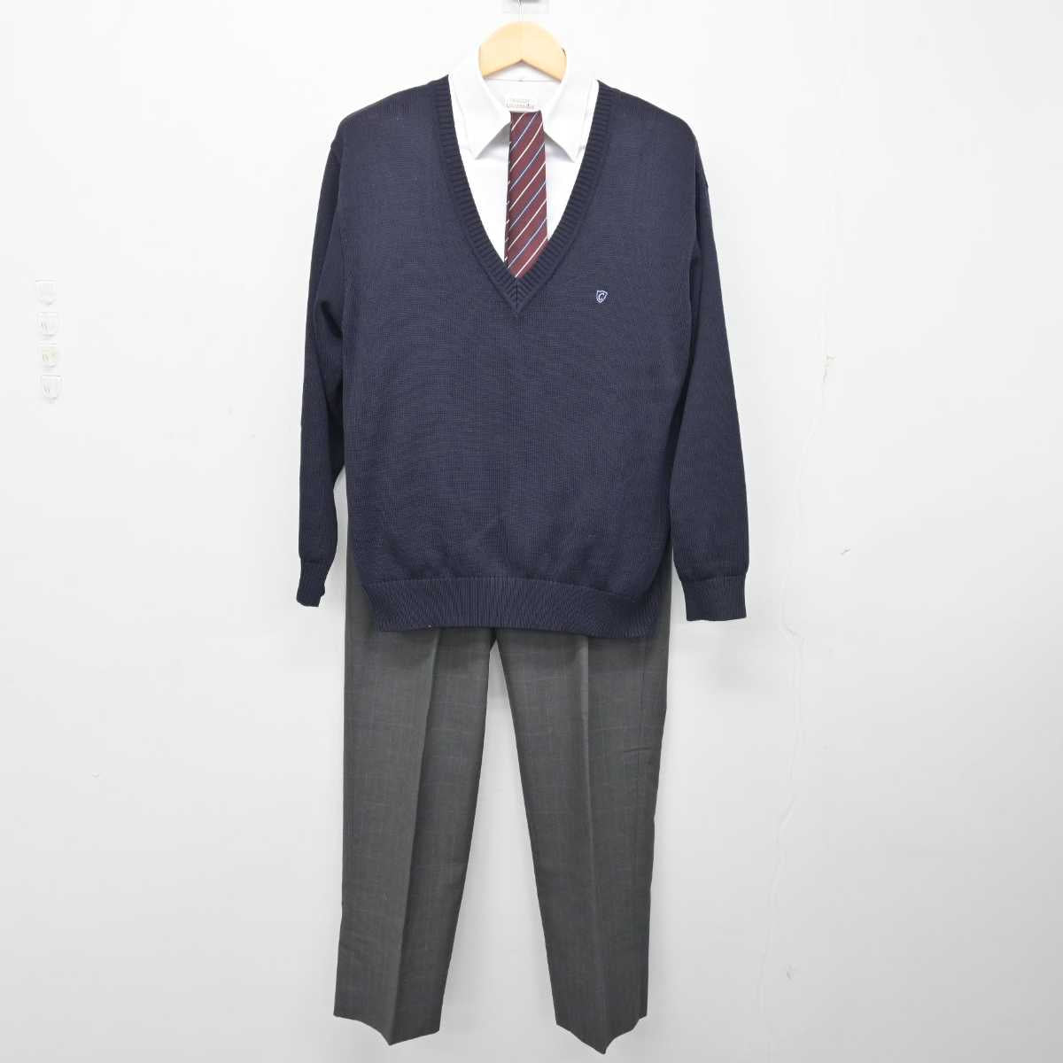 【中古】千葉県 銚子商業高等学校 男子制服 5点 (ブレザー・ニット・シャツ・ズボン) sf054360