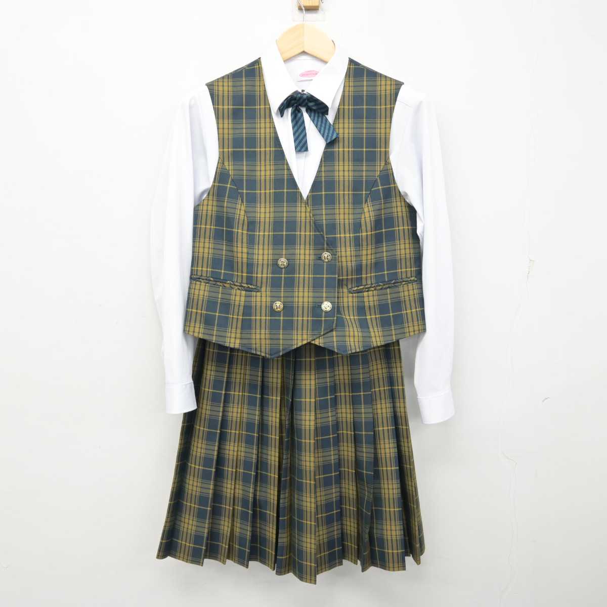 【中古】滋賀県 大津商業高等学校 女子制服 5点 (ブレザー・ベスト・シャツ・スカート) sf054383