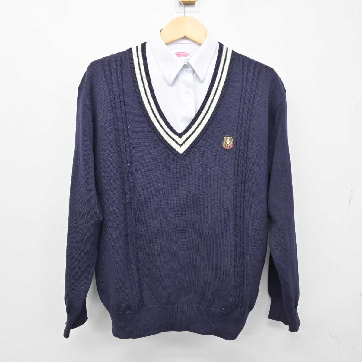 【中古】滋賀県 大津商業高等学校 女子制服 3点 (ブレザー・ニット・シャツ) sf054385