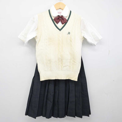 【中古】京都府 嵯峨野高等学校 女子制服 4点 (ニットベスト・シャツ・スカート) sf054492