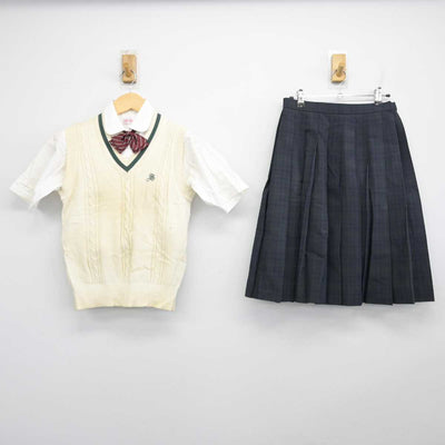 【中古】京都府 嵯峨野高等学校 女子制服 4点 (ニットベスト・シャツ・スカート) sf054492