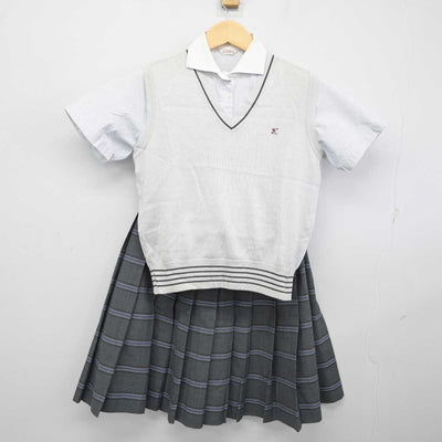 【中古】大阪府 関西福祉科学大学高等学校 女子制服 3点 (ニットベスト・シャツ・スカート) sf054596