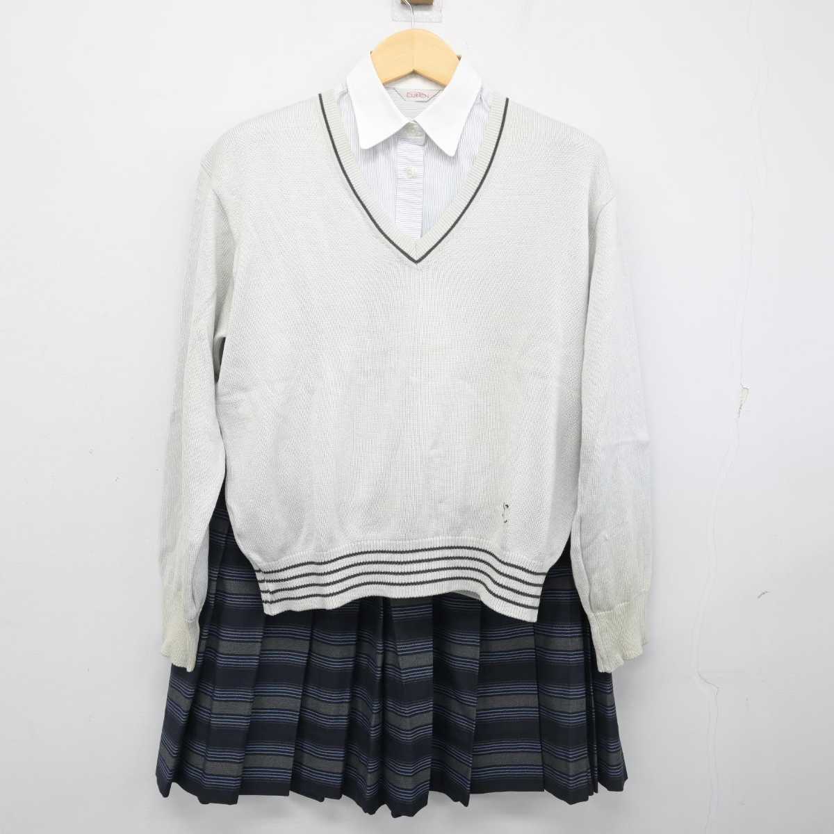 【中古】大阪府 関西福祉科学大学高等学校 女子制服 4点 (ブレザー・ニット・シャツ・スカート) sf054597