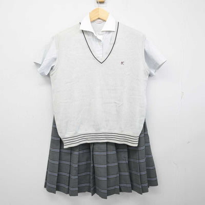 【中古】大阪府 関西福祉科学大学高等学校 女子制服 3点 (ニットベスト・シャツ・スカート) sf054598