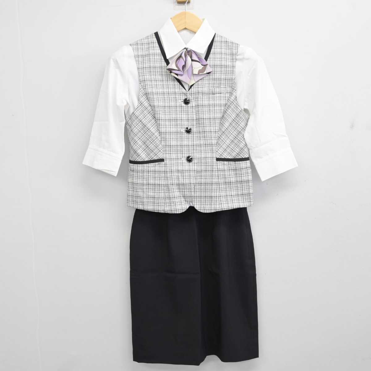 【中古】 事務服 女子制服 4点 (ベスト・シャツ・スカート) sf054638