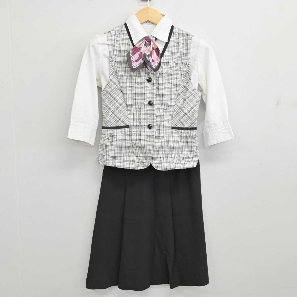 【中古】 事務服 女子制服 4点 (ベスト・シャツ・スカート) sf054640