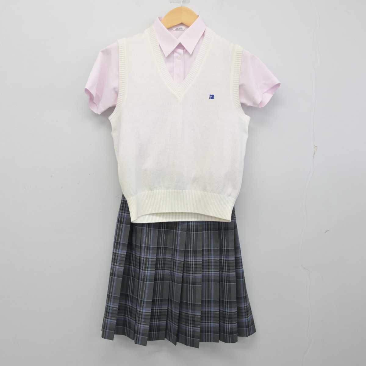 【中古】埼玉県 叡明高等学校 女子制服 3点 (ニットベスト・シャツ・スカート) sf054685