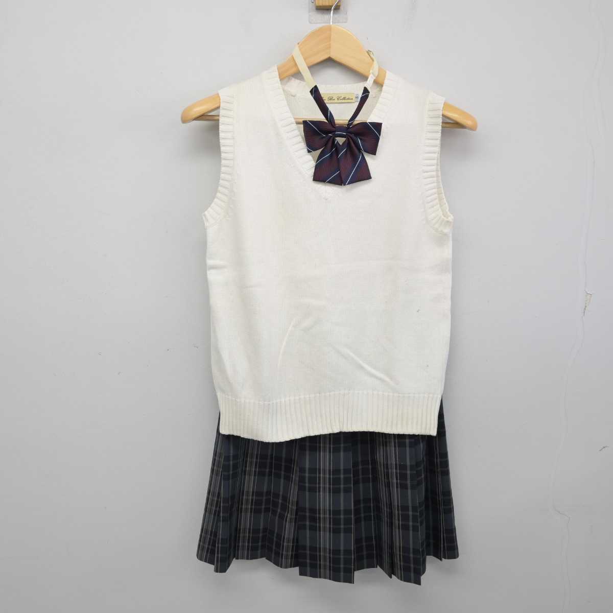 【中古】神奈川県 みなと総合高等学校 女子制服 3点 (ニットベスト・スカート) sf054960