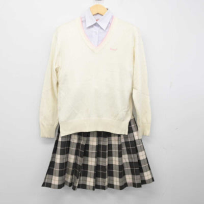 【中古】山梨県 笛吹高等学校 女子制服 3点 (ニット・シャツ・スカート) sf055031