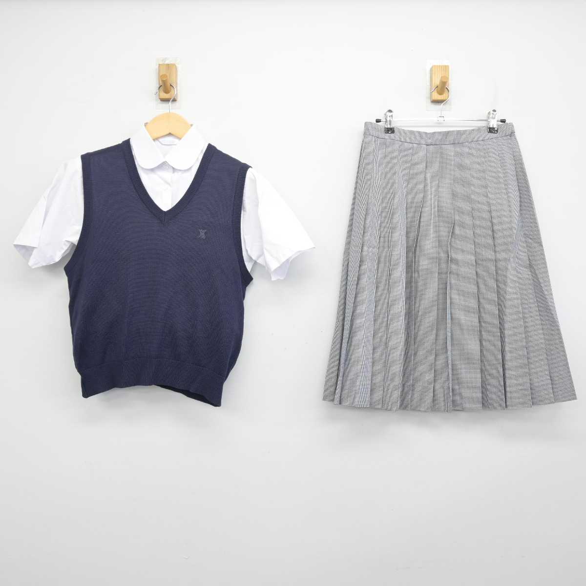 【中古】大阪府 金光八尾高等学校 女子制服 4点 (ニットベスト・シャツ・スカート) sf055085