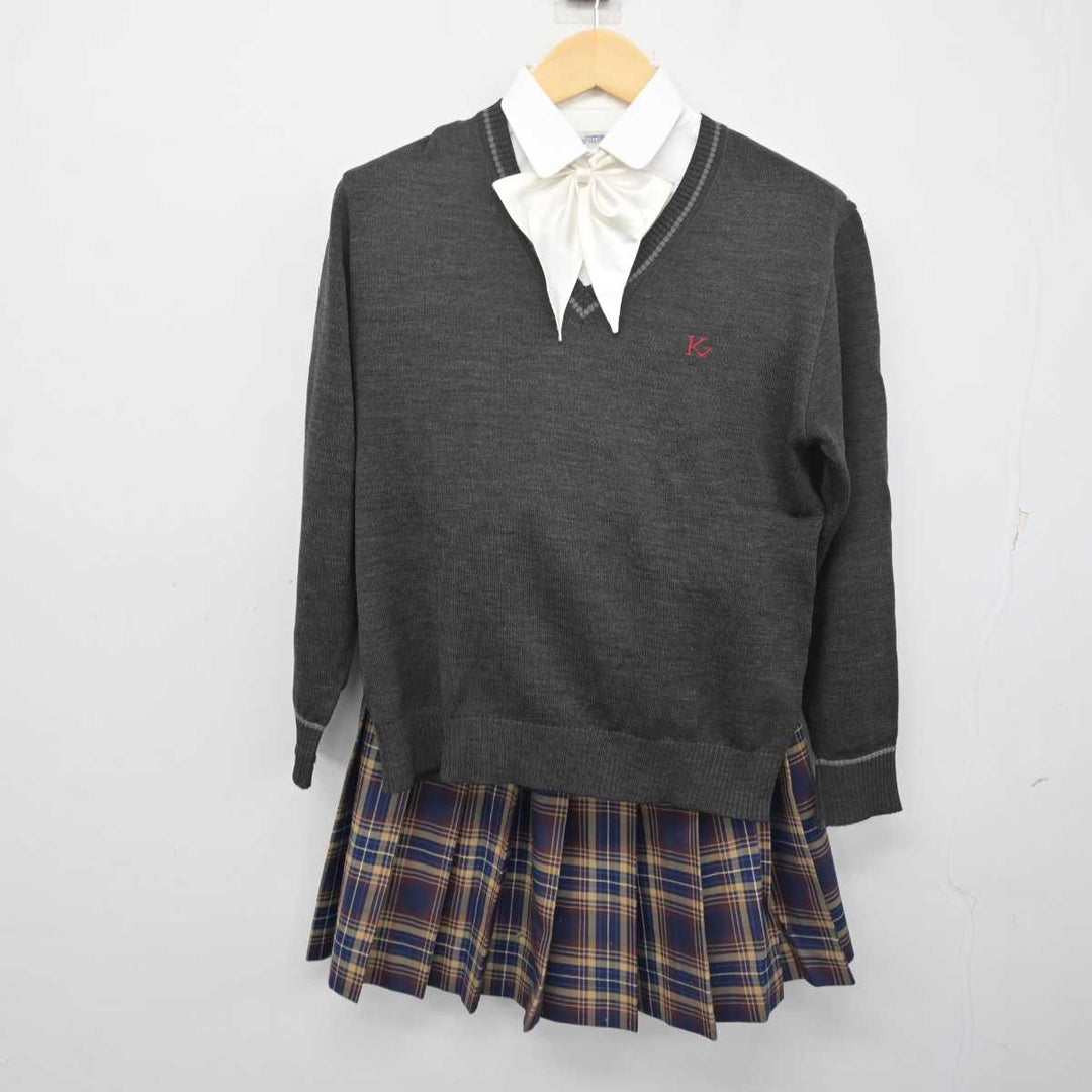 【中古】東京都 駒場学園高等学校 女子制服 4点 (ニット・シャツ・スカート) sf055300