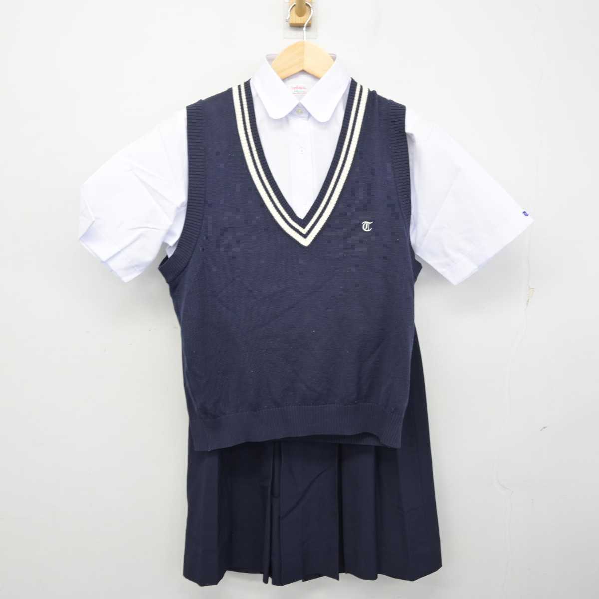 【中古】静岡県 浜松工業高等学校 女子制服 3点 (ニットベスト・シャツ・スカート) sf055317