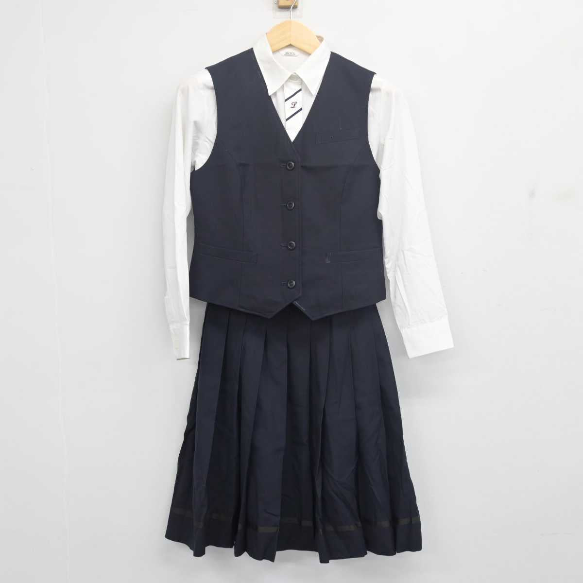 【中古】岡山県 津山高等学校 女子制服 3点 (ベスト・シャツ・スカート) sf055476