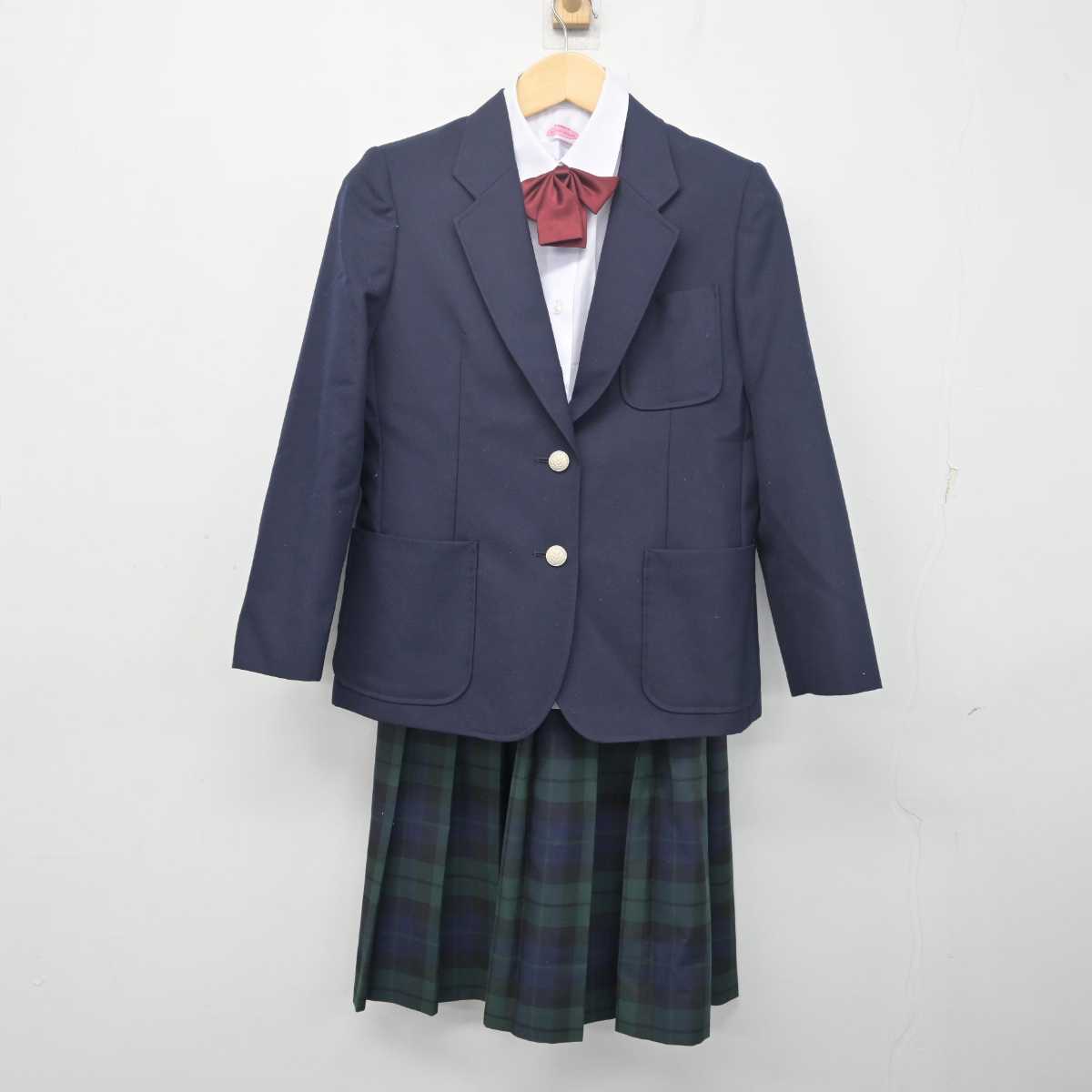 【中古】群馬県 粕川中学校 女子制服 5点 (ブレザー・ニットベスト・シャツ・スカート) sf055532