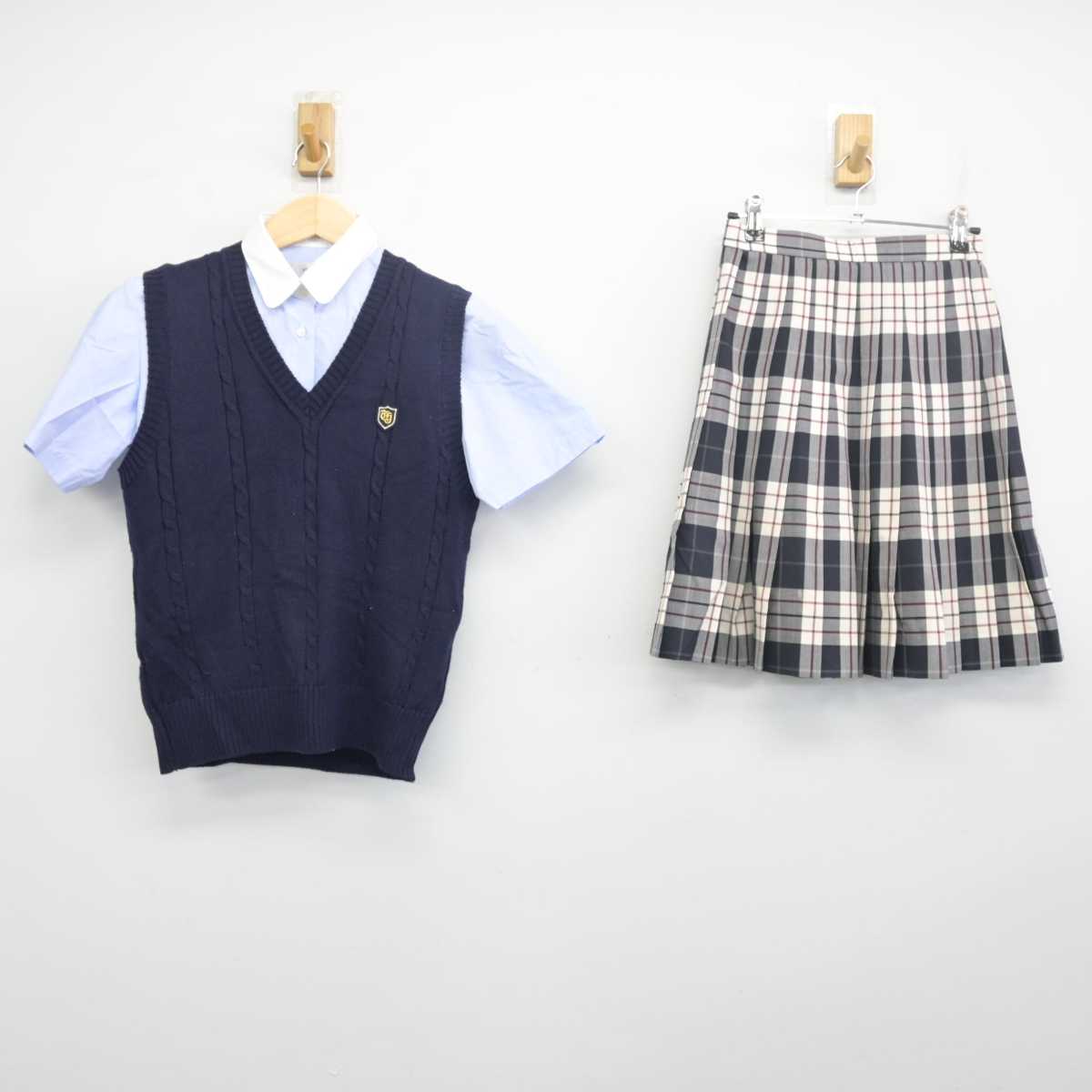 【中古】東京都 豊島学院高等学校 女子制服 3点 (ニットベスト・シャツ・スカート) sf055838