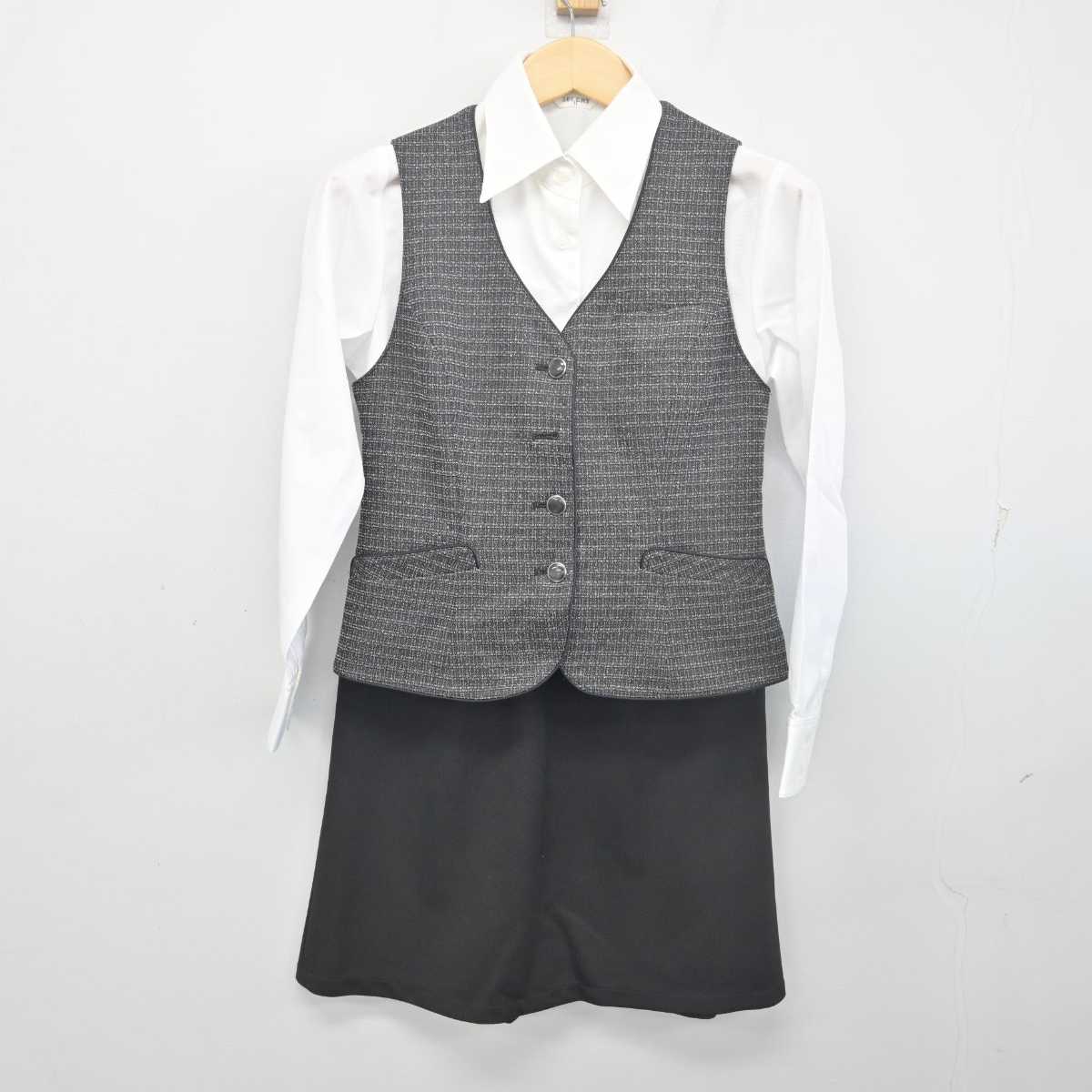 【中古】 事務服 女子制服 4点 (ベスト・シャツ・スカート) sf055917