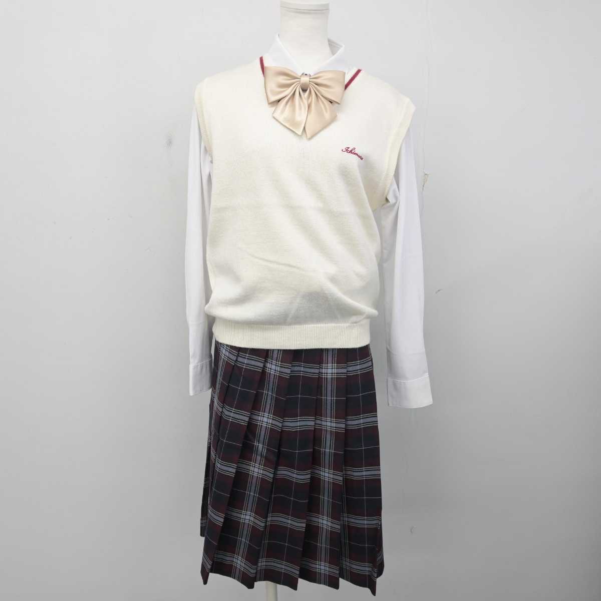 【中古】愛知県 名古屋経済大学市邨高等学校 女子制服 6点 (ブレザー・ニットベスト・シャツ・スカート) sf056379