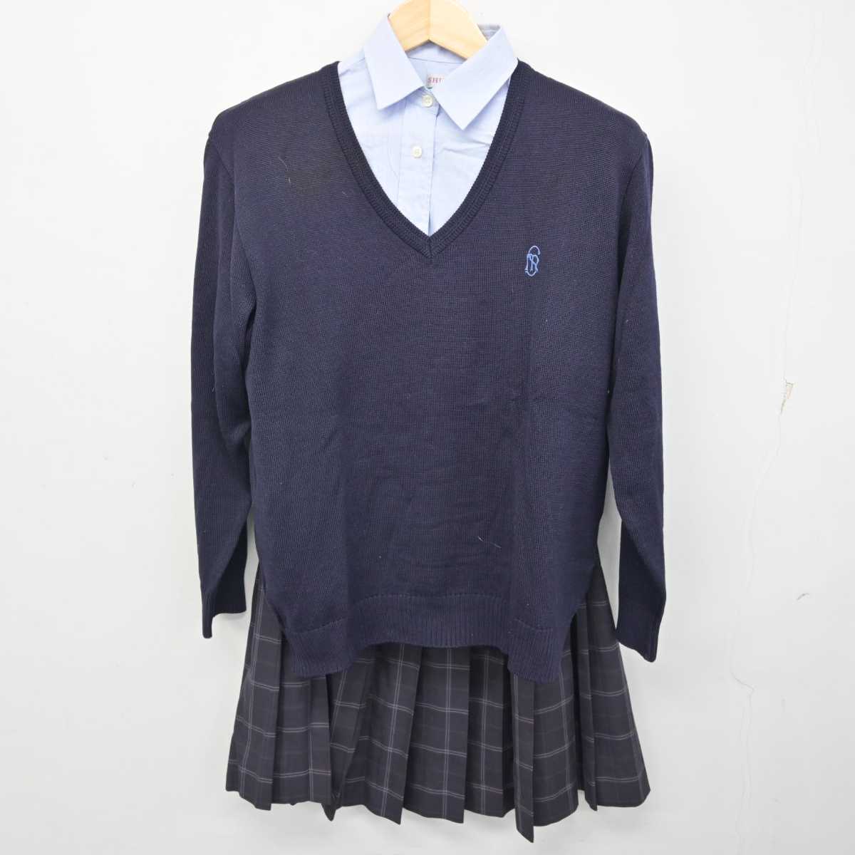 【中古】千葉県 秀明八千代中学・高等学校 女子制服 4点 (ブレザー・ニット・シャツ・スカート) sf056386