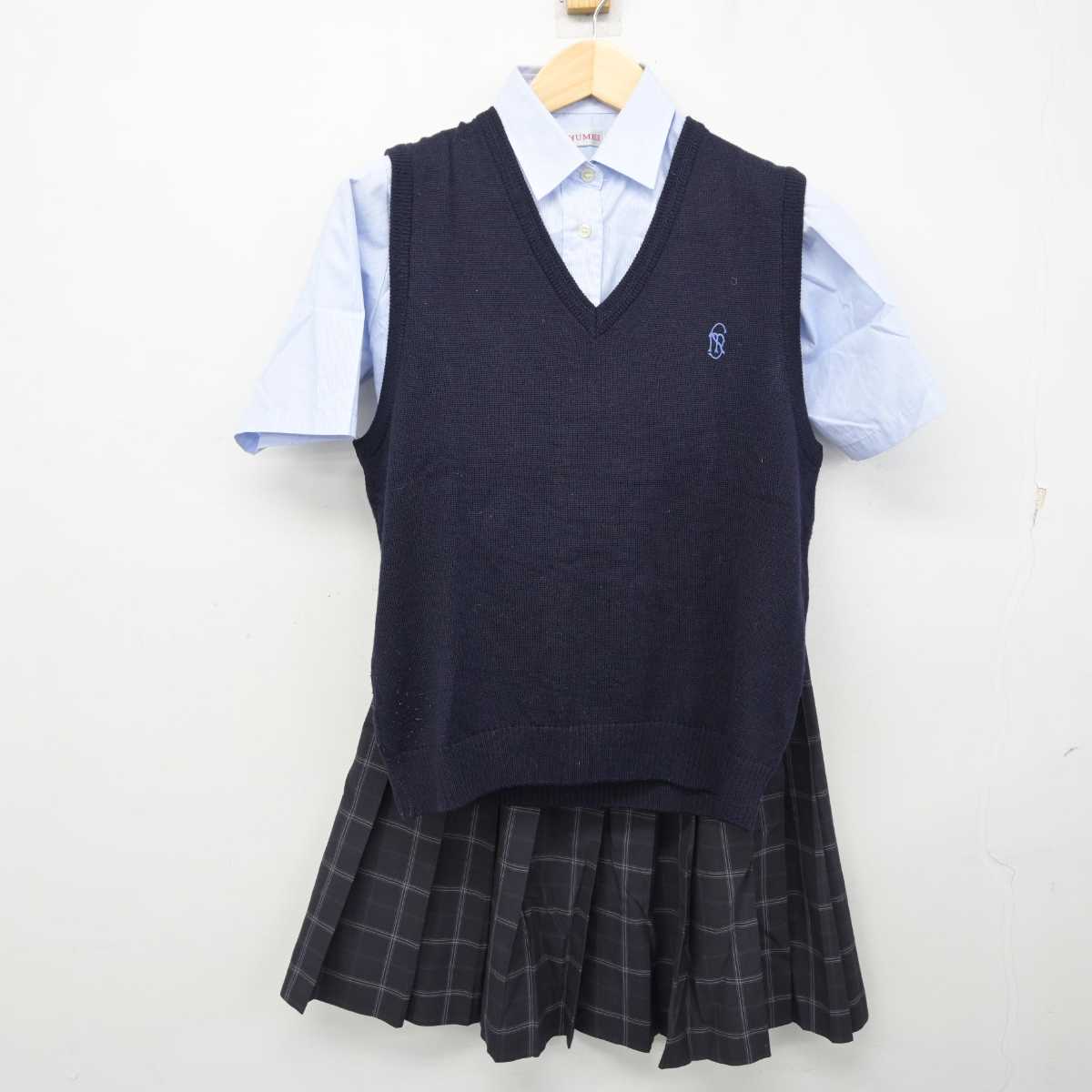 【中古】千葉県 秀明八千代中学・高等学校 女子制服 3点 (ニットベスト・シャツ・スカート) sf056387