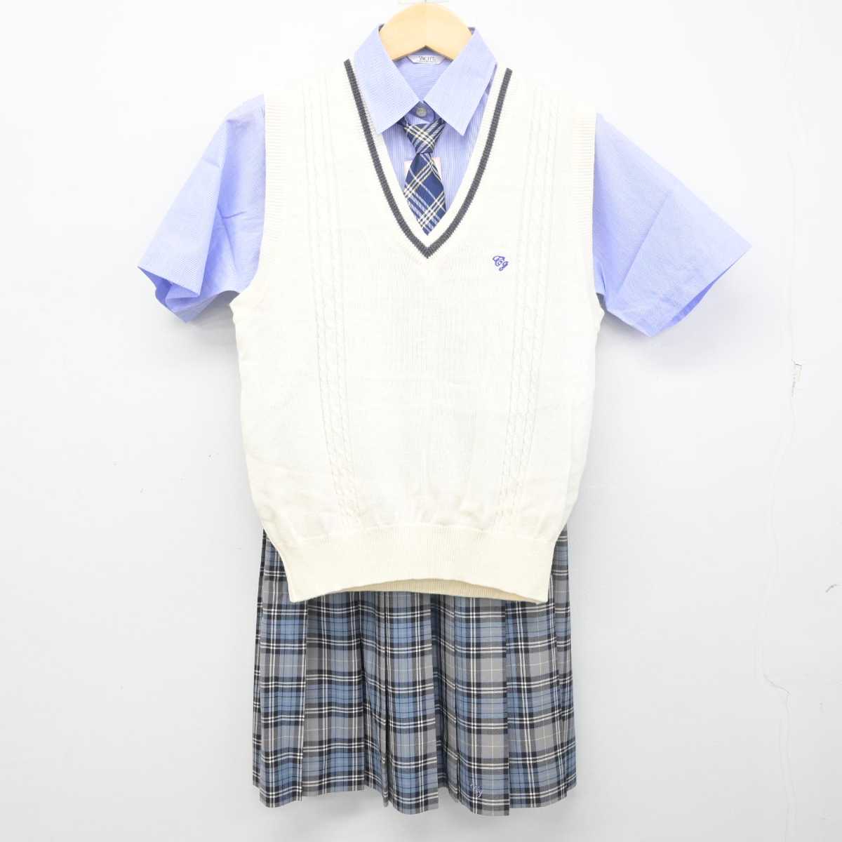 【中古】千葉県 中央学院高等学校 女子制服 5点 (シャツ・ニットベスト・スカート) sf056418