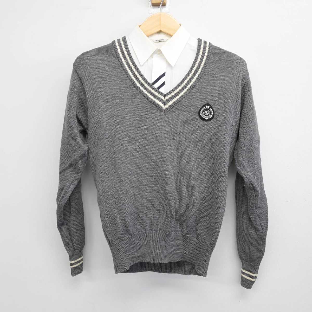 【中古】岡山県 就実高等学校 男子制服 2点 (ニット・シャツ) sf056616