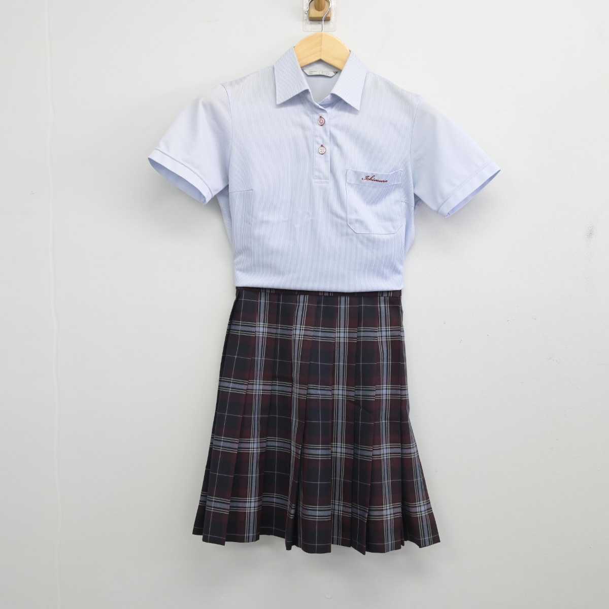 【中古】愛知県 名古屋経済大学市邨高等学校 女子制服 3点 (ニットベスト・シャツ・スカート) sf056629