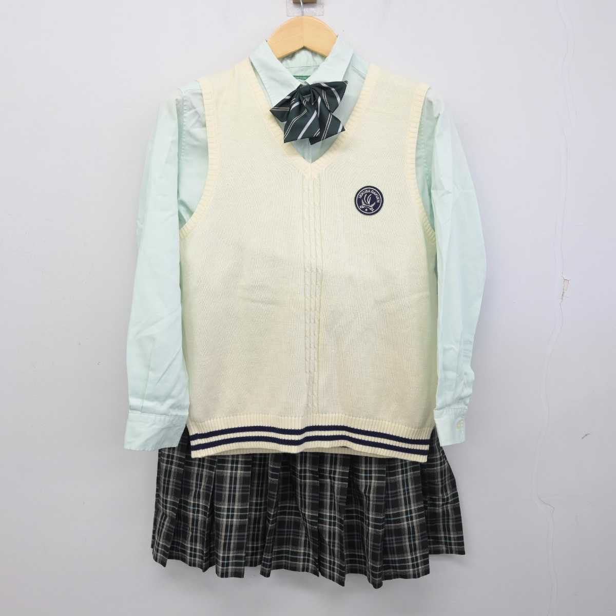 【中古】千葉県 植草学園大学附属高等学校 女子制服 4点 (ニットベスト・シャツ・スカート) sf056645