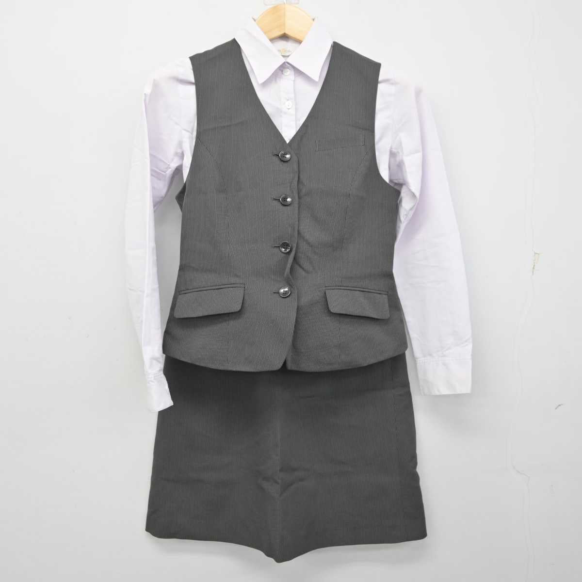 【中古】 事務服 女子制服 3点 (ベスト・ブラウス・スカート) sf056741